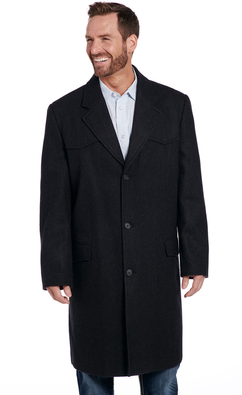 Cripple Creek Men's Heather Black Wool Melton Overcoat With Concealed Carry Pocket