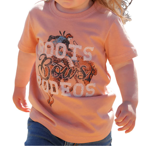 Cinch Girl's Peach Boots Bows Rodeos T-Shirt