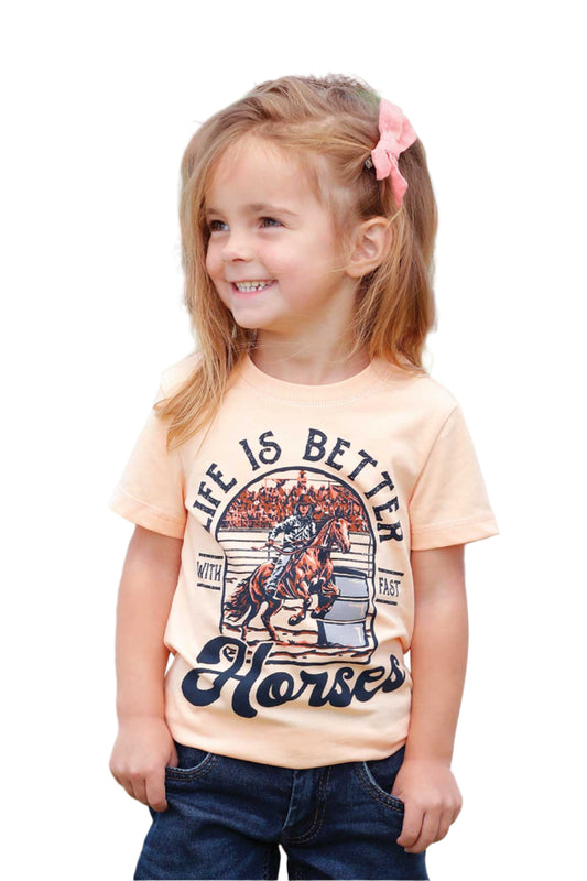 Cruel Girls Peach T-Shirt with "Life is Better with Fast Horses" Graphic