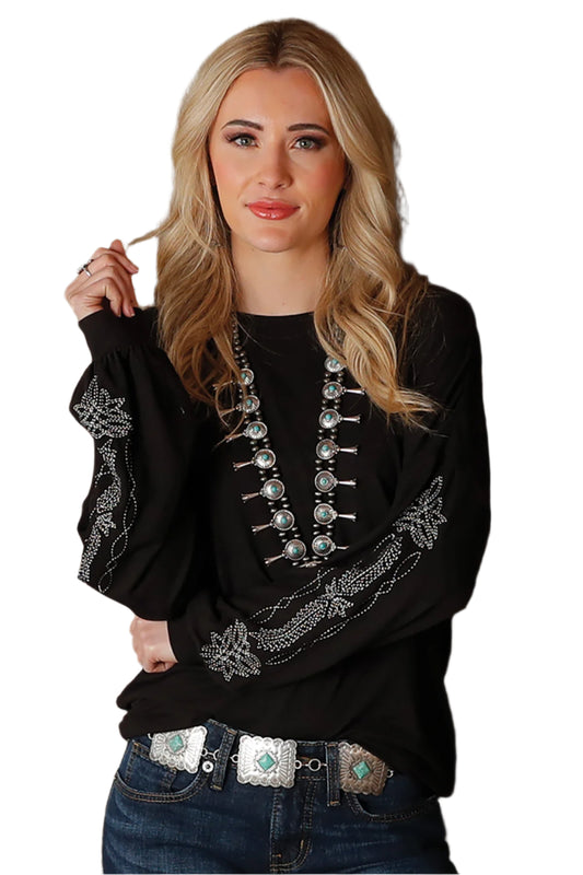 Cruel Denim Women's Black Sweater with White Design on Sleeves