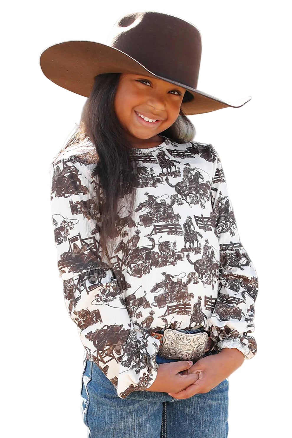 Cruel Girl Cream Western Print Knit Shirt