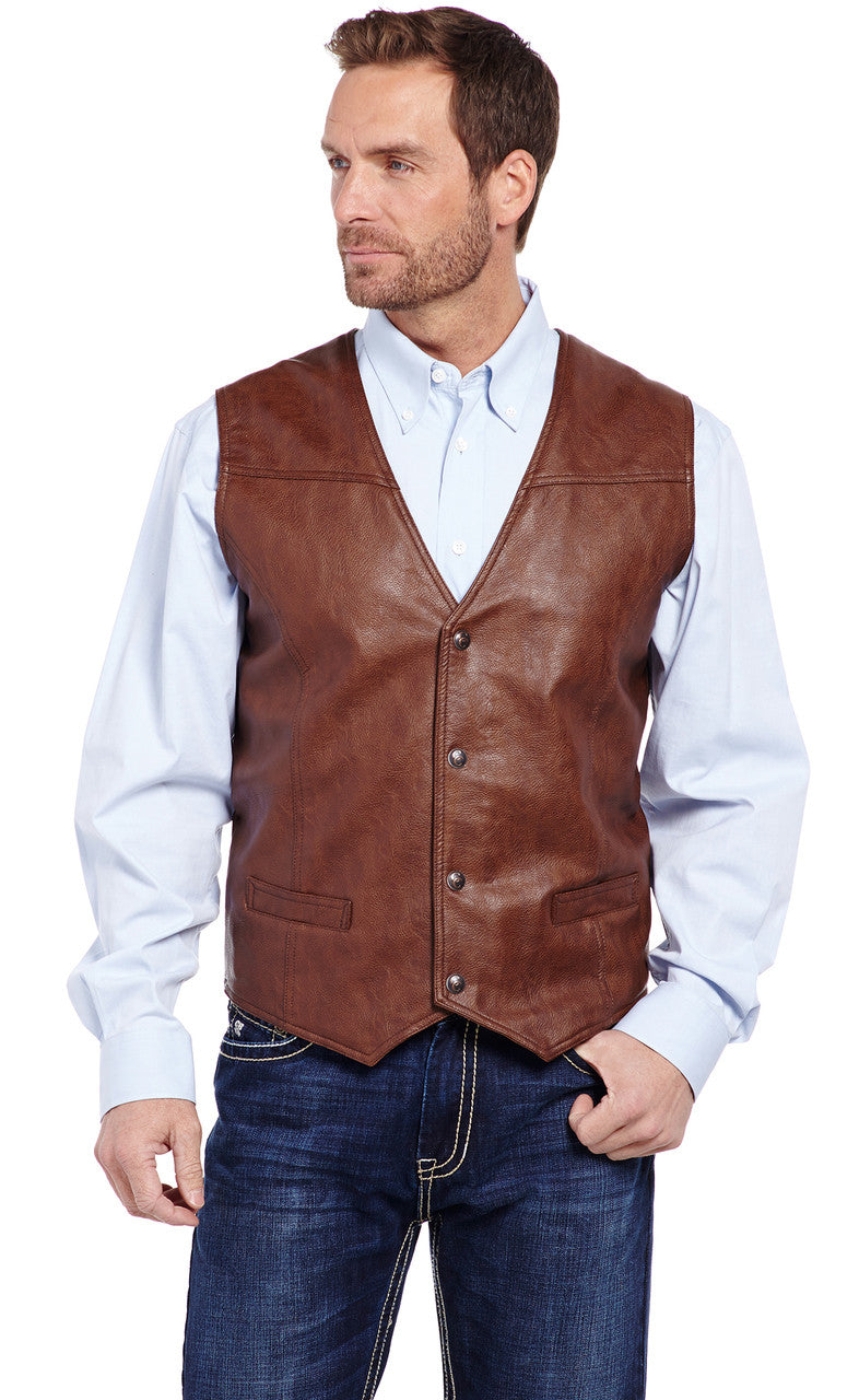 Cripple Creek Men's Leather Vest - Whiskey