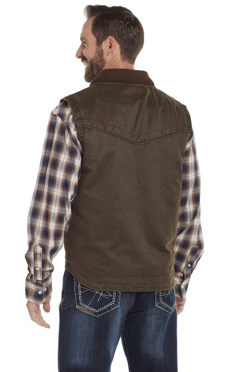 Cripple Creek Men's Enzyme Washed Zip Front Vest with Corduroy Collar