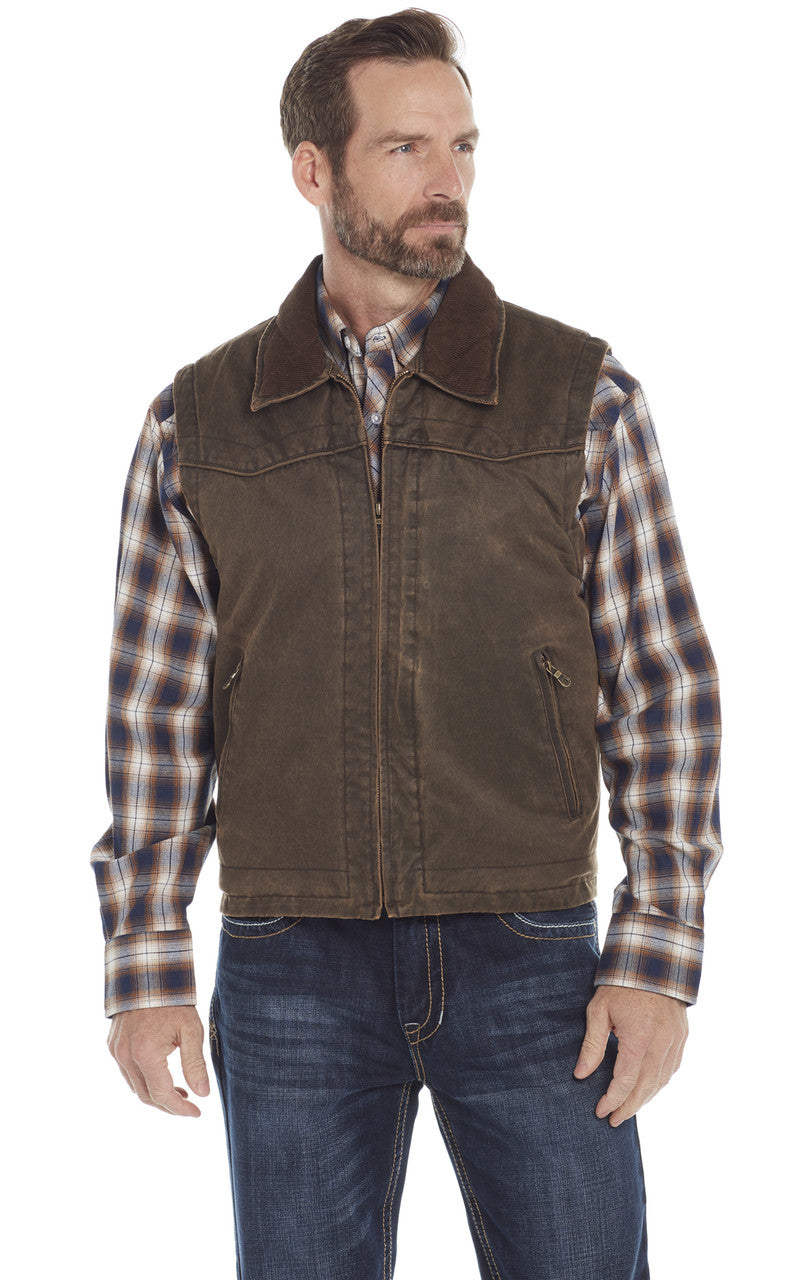 Cripple Creek Men's Enzyme Washed Zip Front Vest with Corduroy Collar