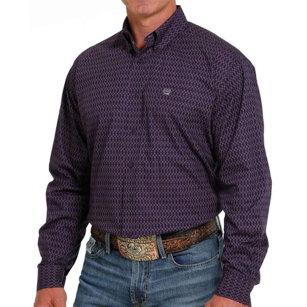 Cinch Men's Long Sleeve Shirt - Geometric Print - Purple