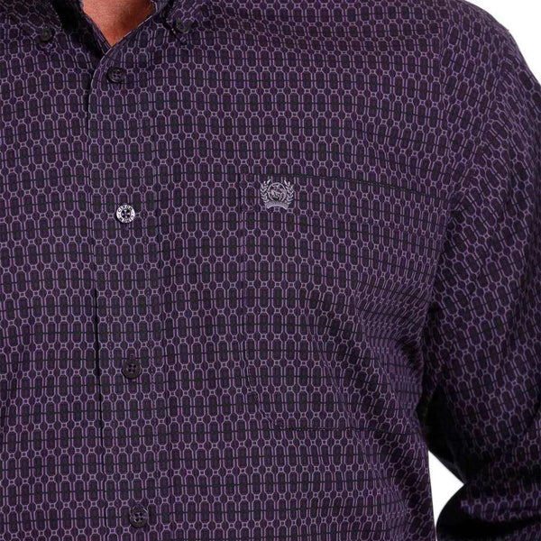 Cinch Men's Long Sleeve Shirt - Geometric Print - Purple