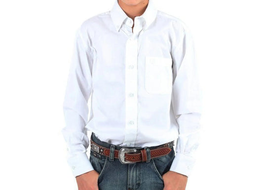 Cinch Boys White Solid Button Down Shirt