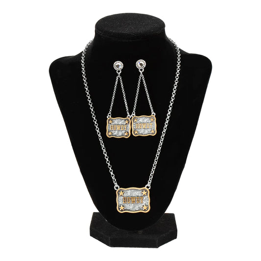 Silver Strike Gold Stars and "Howdy" Necklace and Earrings Set