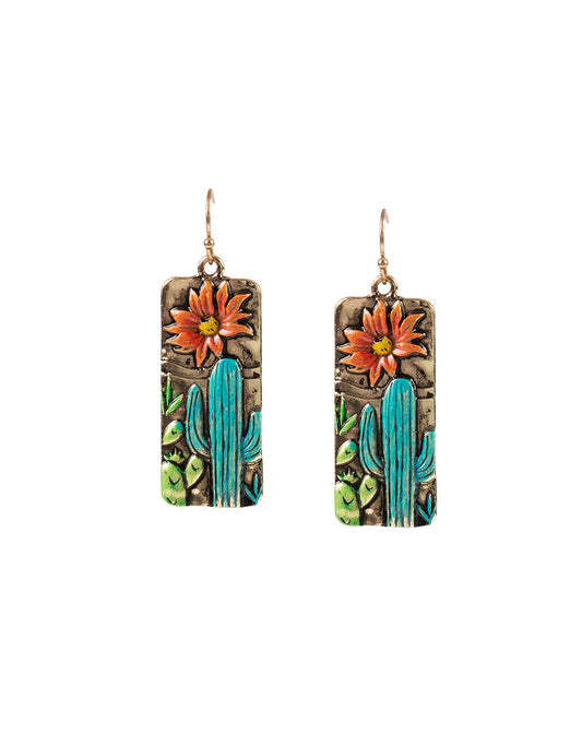 Silver Strike Cactus Flower Earrings - Gold
