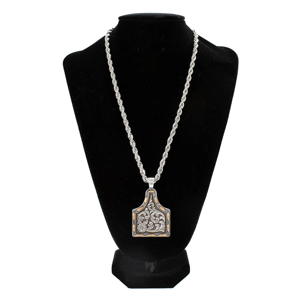 Silver Strike Men's 24" Ear Tag Copper Buck Lace Necklace