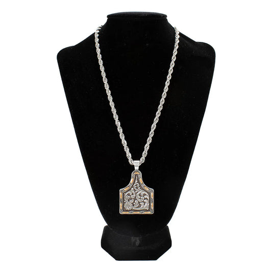 Silver Strike Men's 24" Ear Tag Copper Buck Lace Necklace