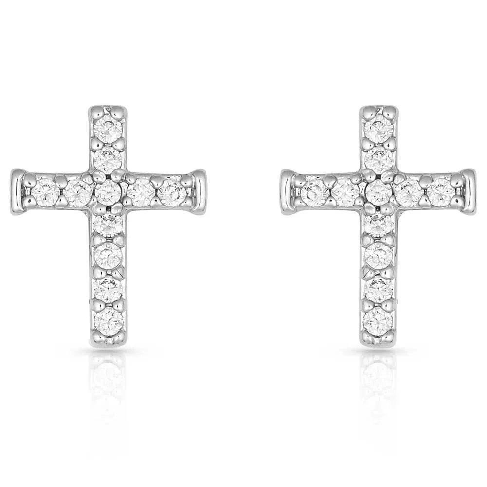 Montana Silversmith Quiet Faith, Tiny Crystal Cross Earrings