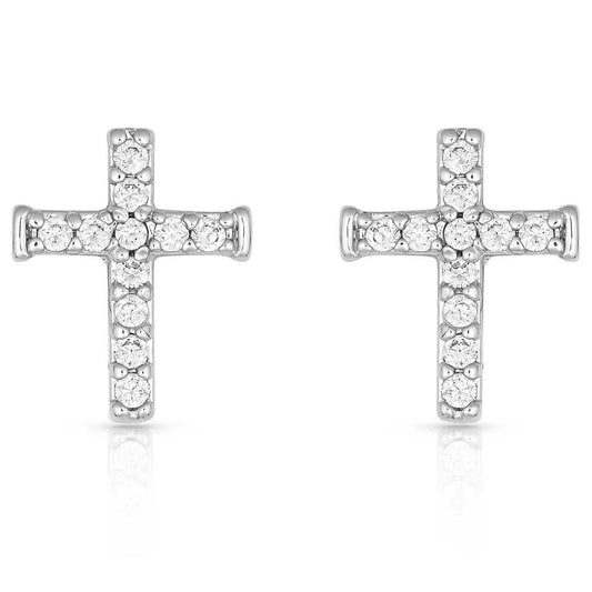 Montana Silversmith Quiet Faith, Tiny Crystal Cross Earrings