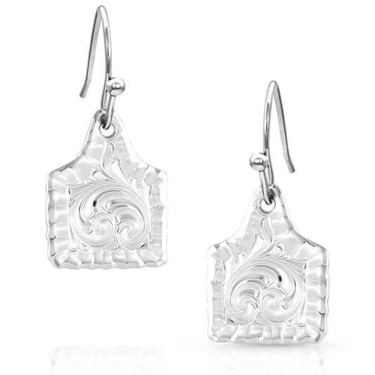 Montana Silversmith Chiseled Cow Tag Earrings