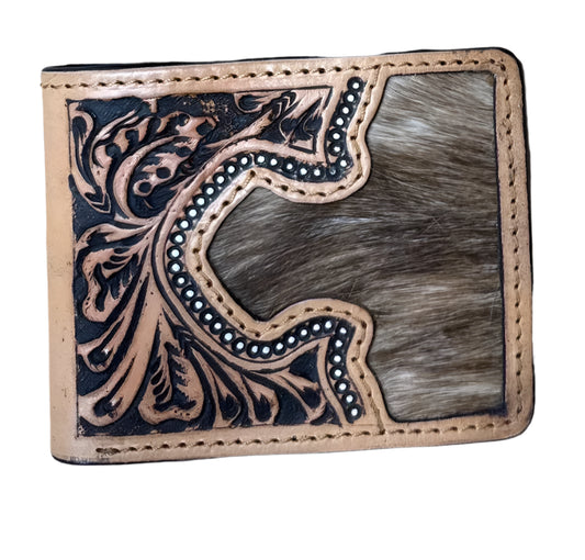 Challenger Brown Cowhide Antique Floral Tooled Leather Bi-Fold Wallet