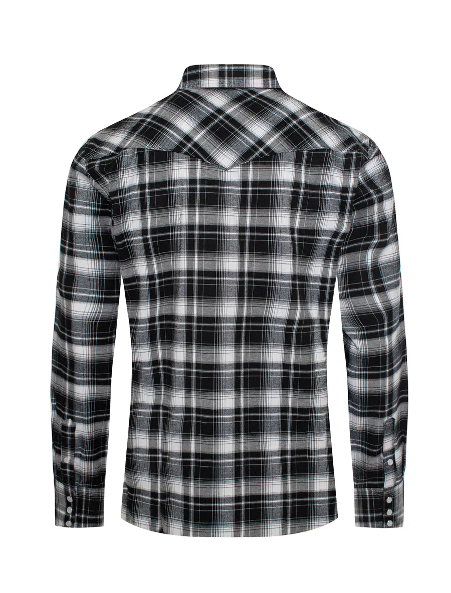 Rodeo Clothing Co. Men's Long Sleeve Shirt - Light Flannel Black & White Plaid