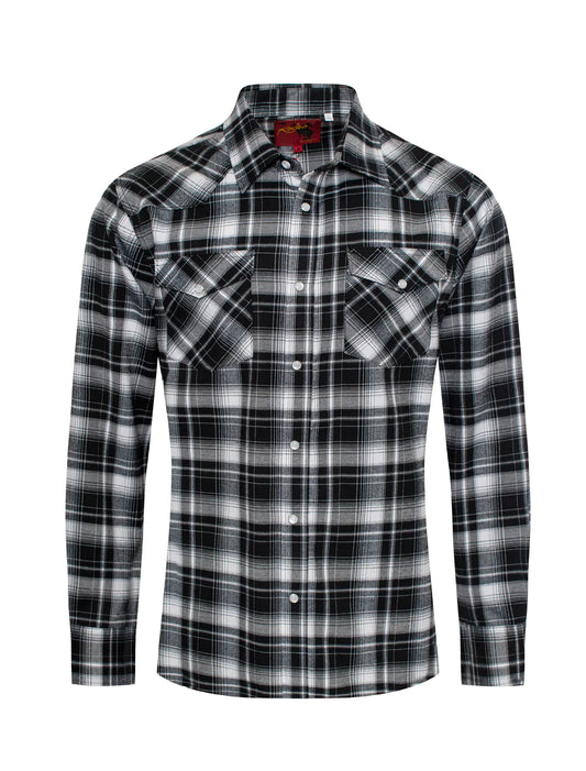 Rodeo Clothing Co. Men's Long Sleeve Shirt - Light Flannel Black & White Plaid