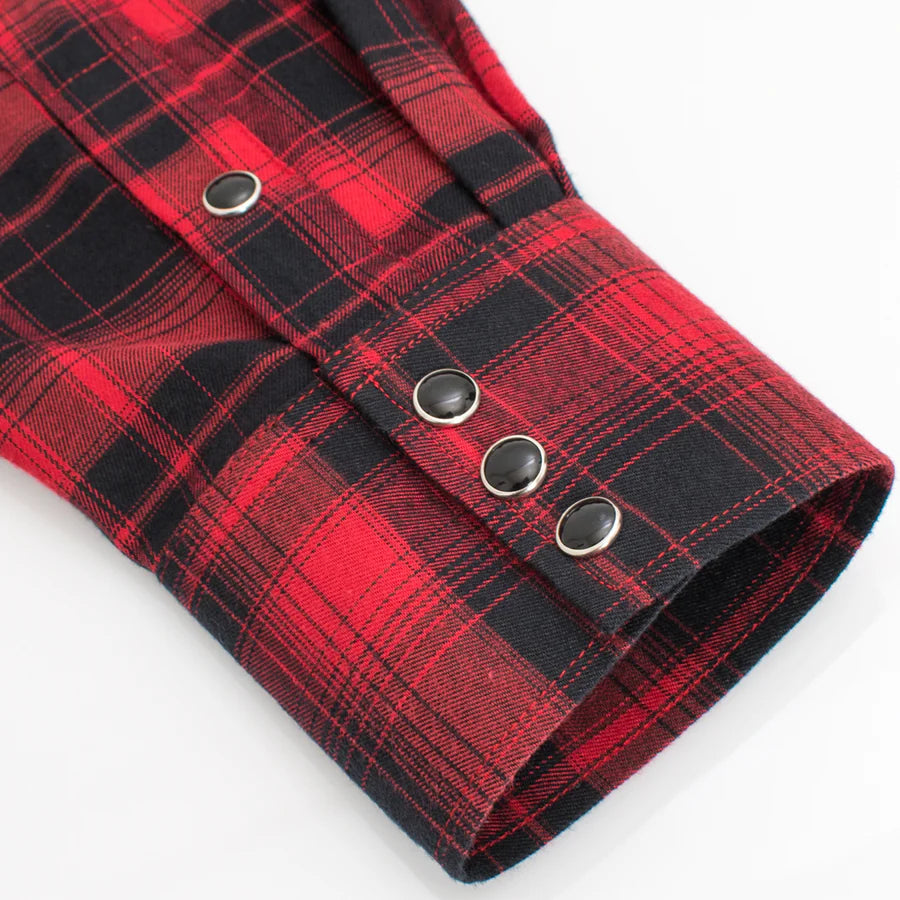 Rodeo Clothing Co. Men's Long Sleeve Shirt - Light Flannel Red & Black Plaid