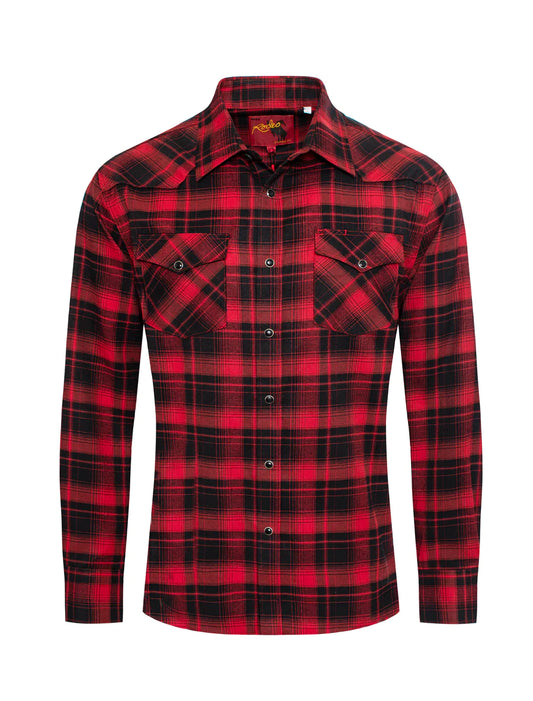 Rodeo Clothing Co. Men's Long Sleeve Shirt - Light Flannel Red & Black Plaid