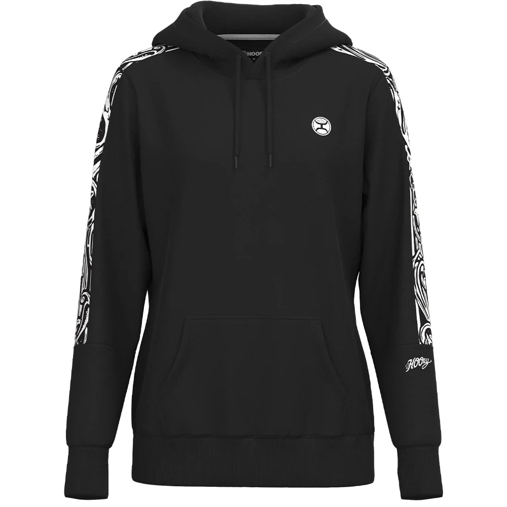 Hooey Women's "Canyon" Black with White Filigree Pattern Sleeves Hoody