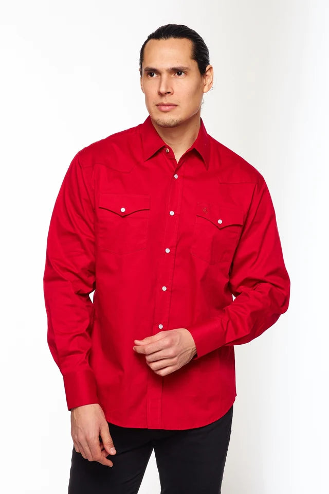 Rodeo Clothing Men's Long Sleeve Shirt - Solid Red