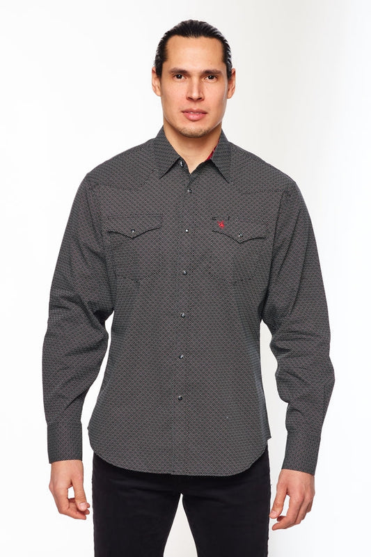 Rodeo Clothing Co. Men's Long Sleeve Shirt - Black with White & Red Print