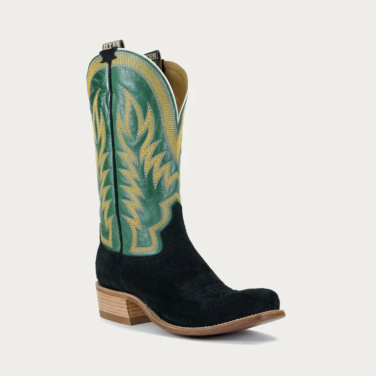 Hyer Men's Boots "Culver" Black Roughout with Grass Vintage Goat Square Toe