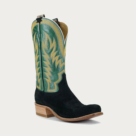 Hyer Men's Boots "Culver" Black Roughout with Grass Vintage Goat Square Toe