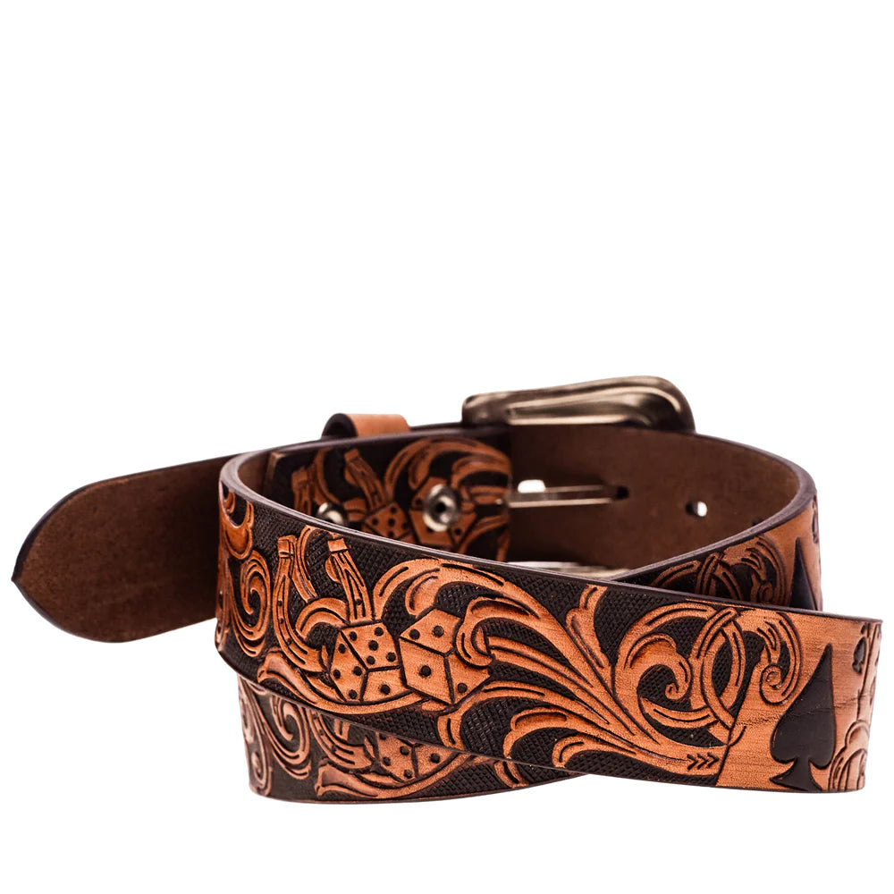 Hooey "Gambler" Vegas Brown Filigree Belt with Black Hand-Painted Accents