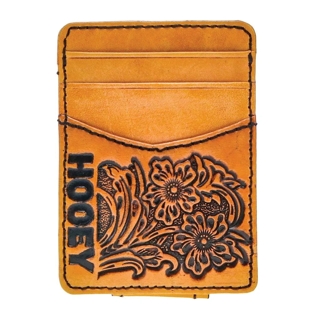 Hooey "Anhalt" Money Clip Tan with Hand Tooled Floral Design