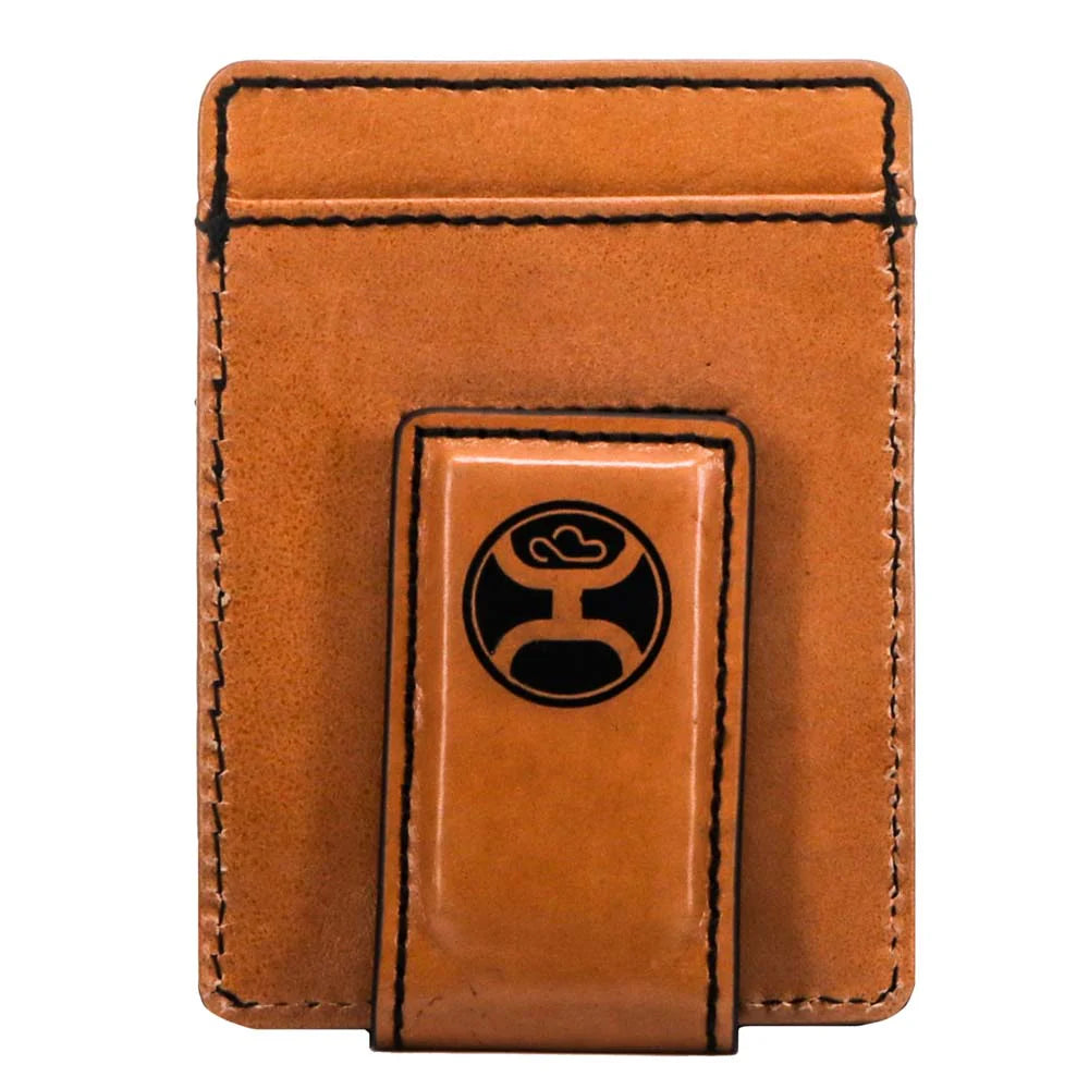 Hooey "Anhalt" Money Clip Tan with Hand Tooled Floral Design