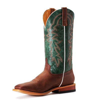 Horse Power Men's Boots - Sugared Honey Square Toe with Green Top