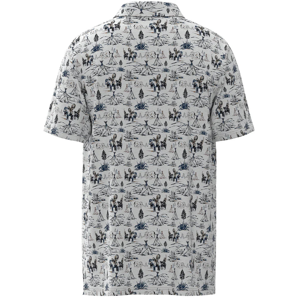 Hooey Men's Short Sleeve Shirt - "The Weekender" White with Comanche Print Polo
