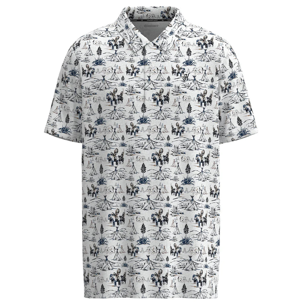 Hooey Men's Short Sleeve Shirt - "The Weekender" White with Comanche Print Polo