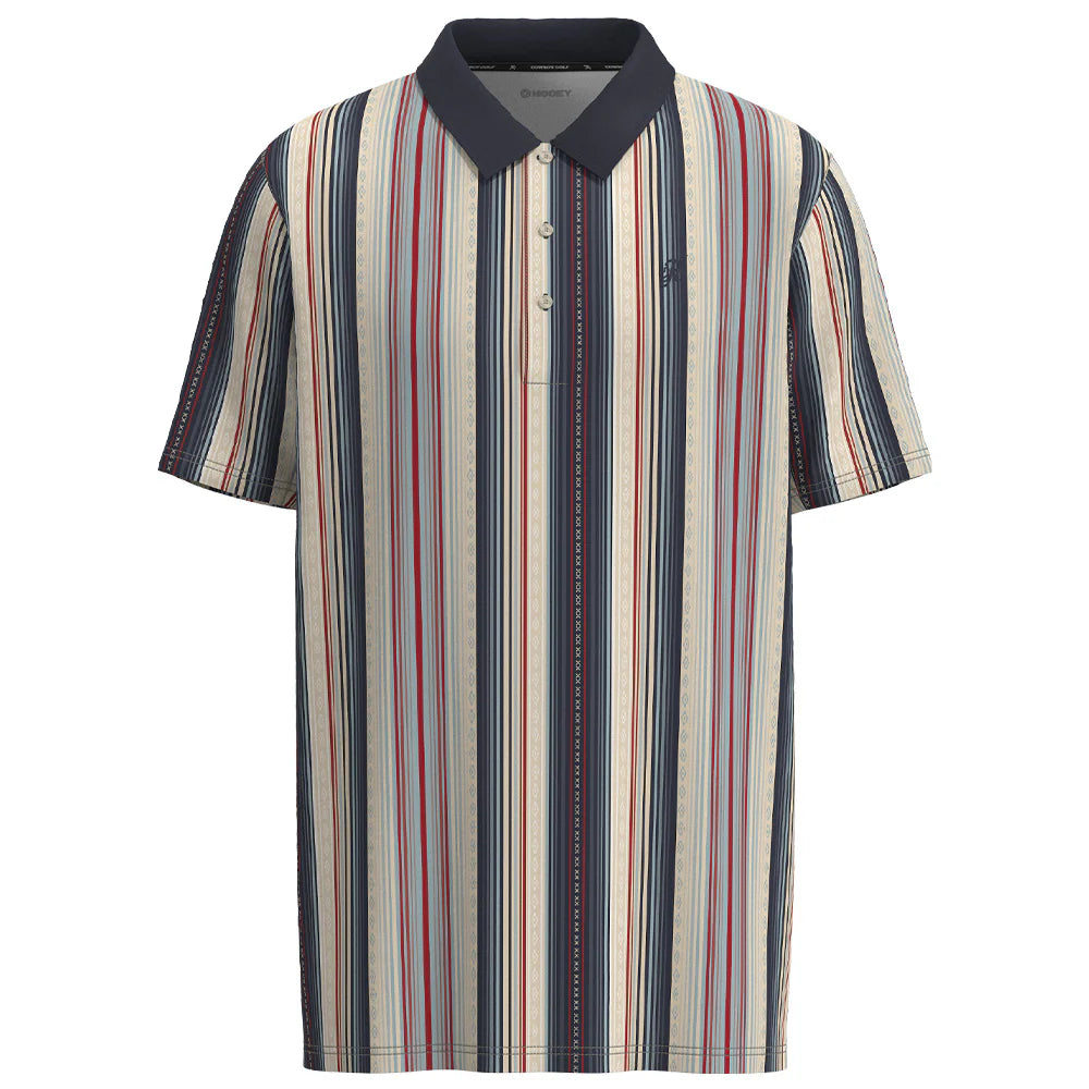 Hooey Men's Short Sleeve "The Weekender" Polo Grey with Red and Blue Stripes