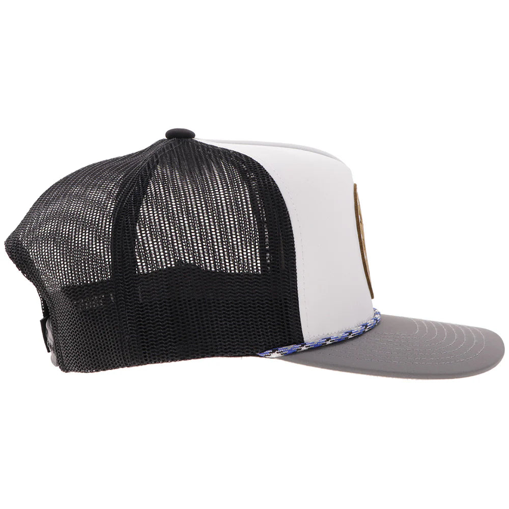 Hooey Ball Cap "Spur" Hat White and Charcoal with Leather Patch