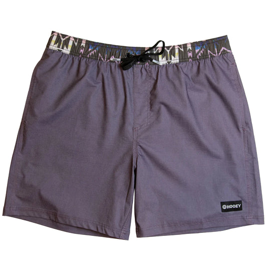 Hooey Men's Board Shorts "Big Wake" Purple with Black Aztec Pattern Waistband