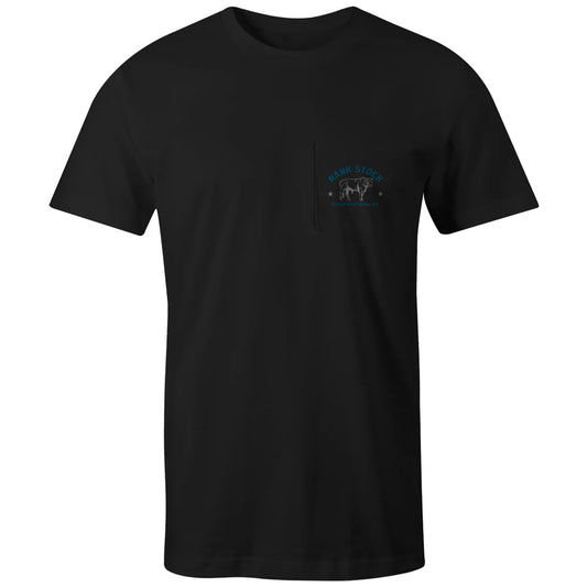 Hooey Charbray Men's Black T-Shirt with Grey & Blue Logo on Back