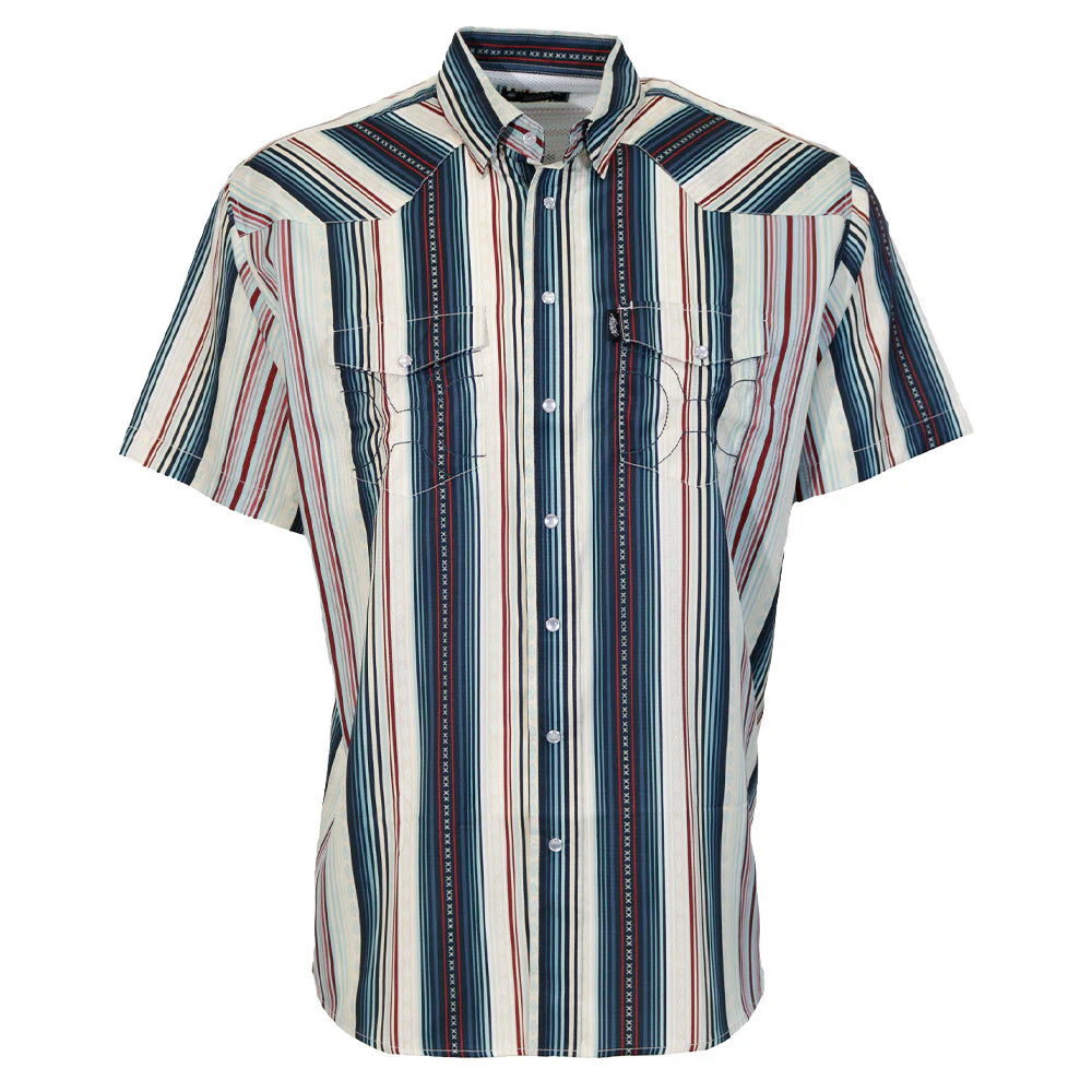Hooey Men's Short Sleeve "Sol" Pearl Snap Shirt Grey with Red and Blue Stripes