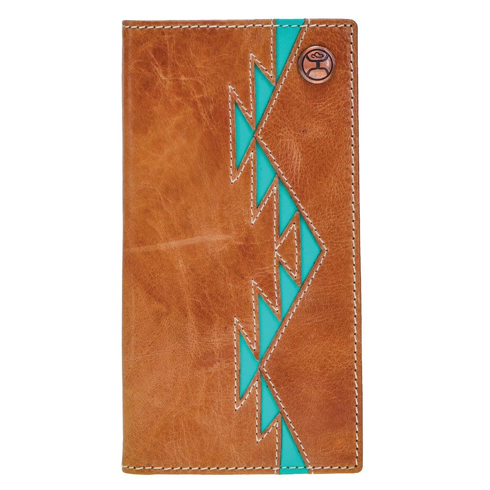 Hooey Turquoise Aztec Inlay Rodeo Wallet with Ivory Accent Stitching