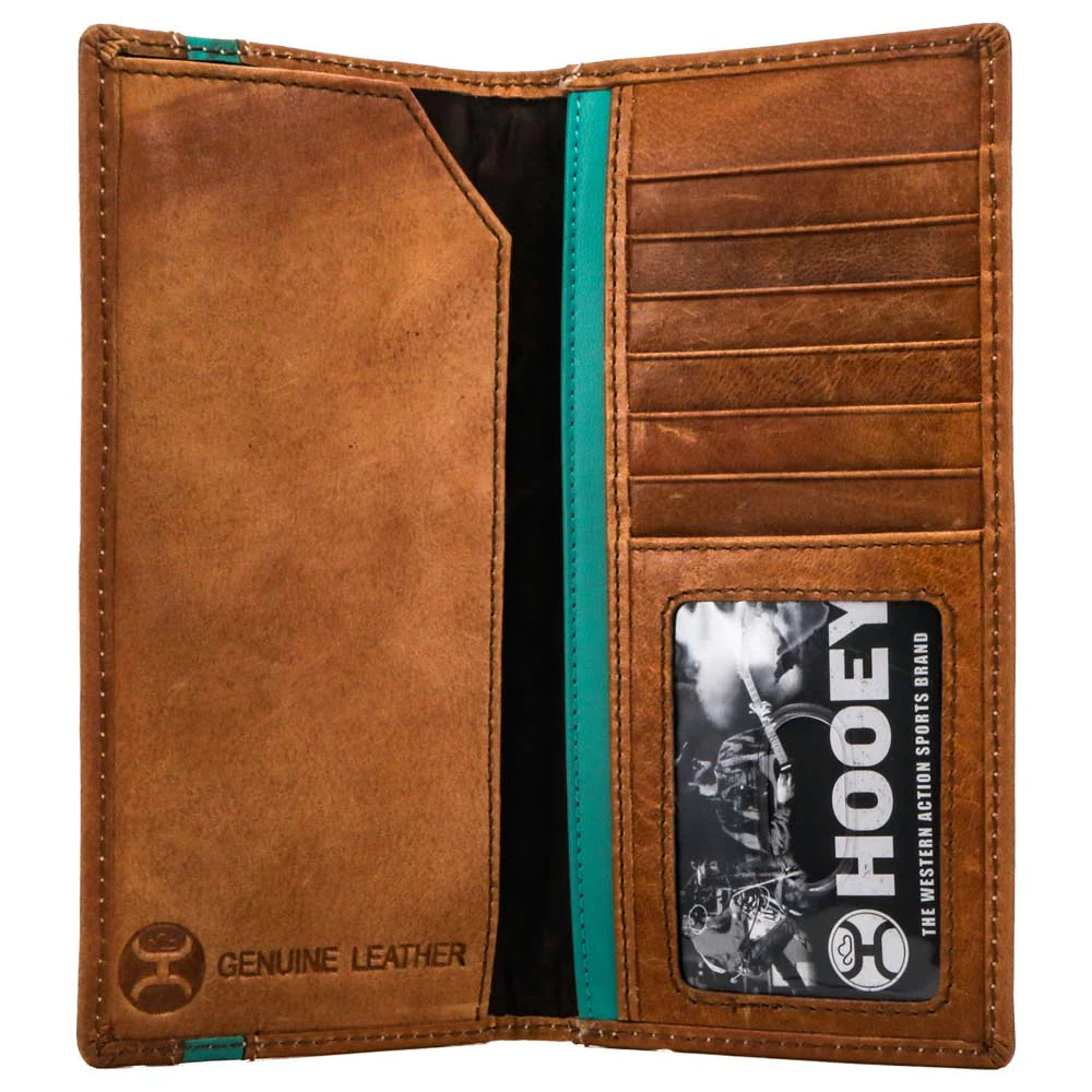 Hooey Turquoise Aztec Inlay Rodeo Wallet with Ivory Accent Stitching