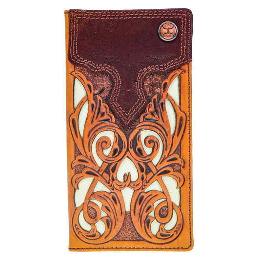 Hooey "Top Notch" Hand-Tooled Leather Rodeo Wallet with Ivory Leather Inlay and Bullhide Overlay