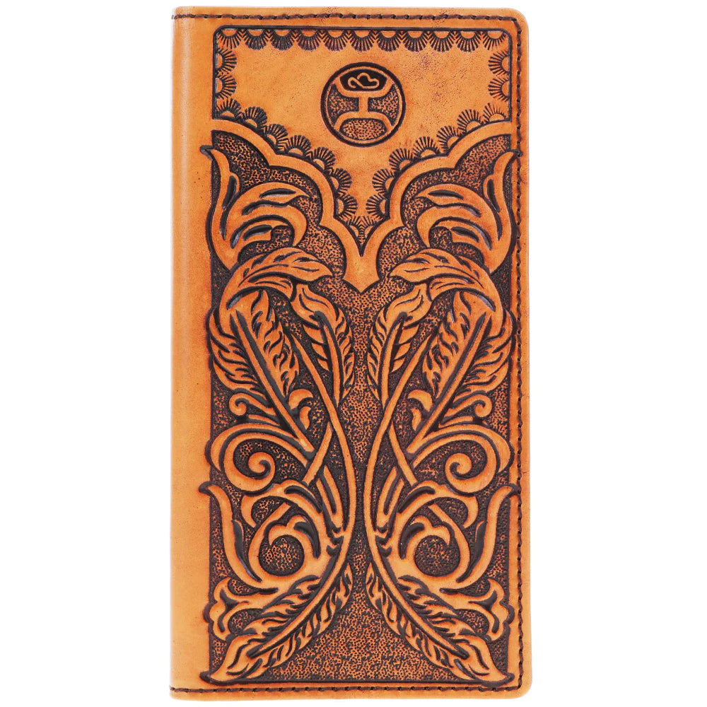 Hooey Phoenix Hand-Tooled Leather Feather Filigree Rodeo Wallet with Black Inlay