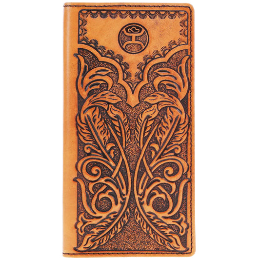 Hooey Phoenix Hand-Tooled Leather Feather Filigree Rodeo Wallet with Black Inlay