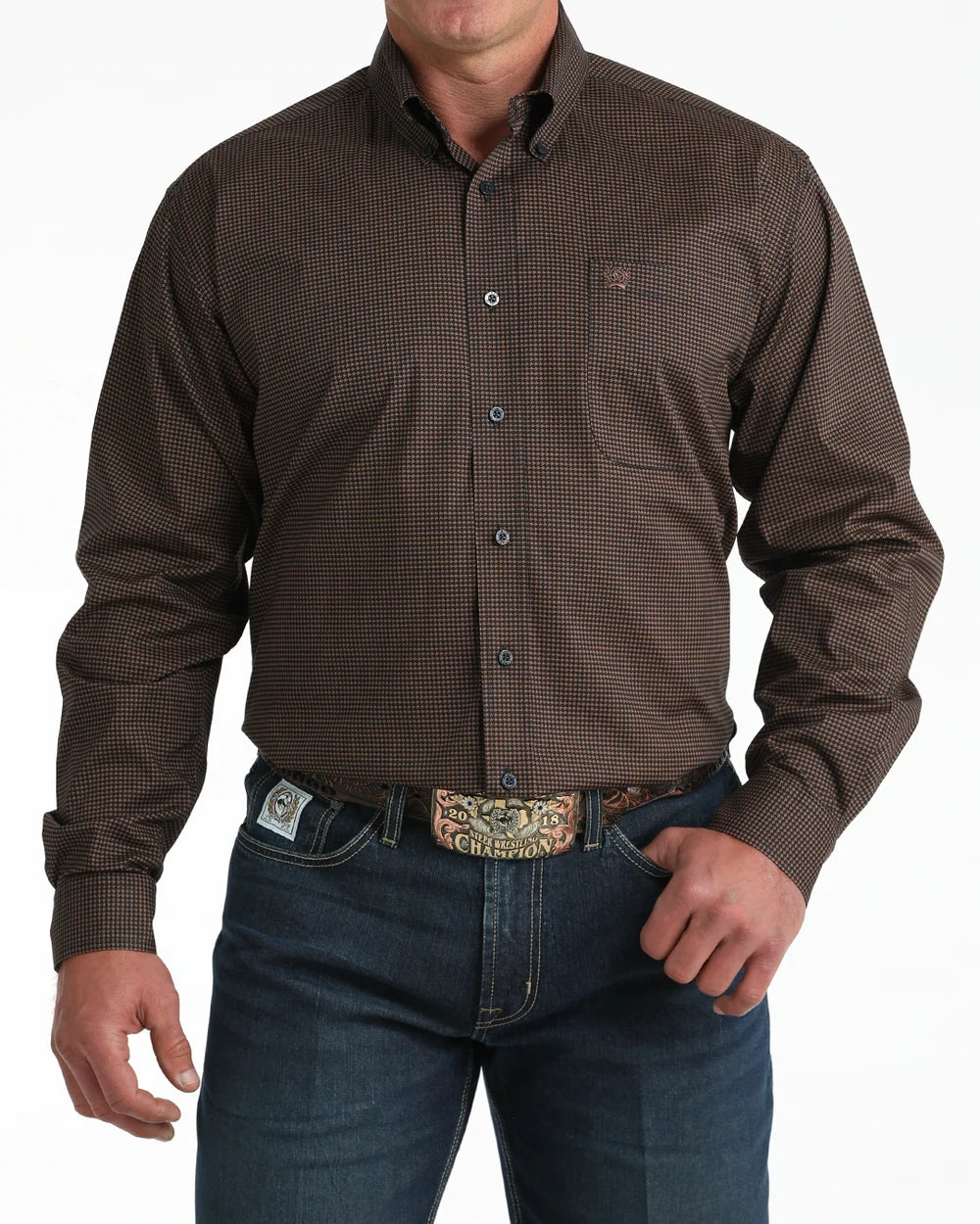 Cinch Men's Long Sleeve Classic Fit Button-Down Brown Western Shirt