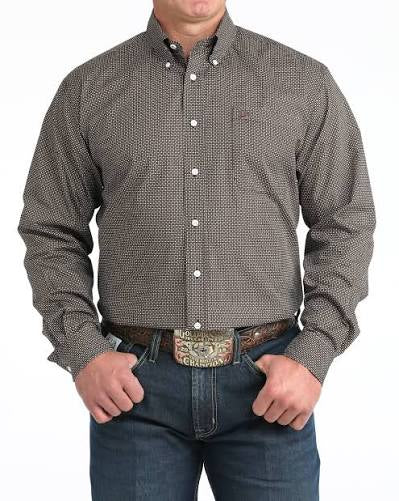 Cinch Men's Long Sleeve Western Shirt - Navy and Brown Dot Print