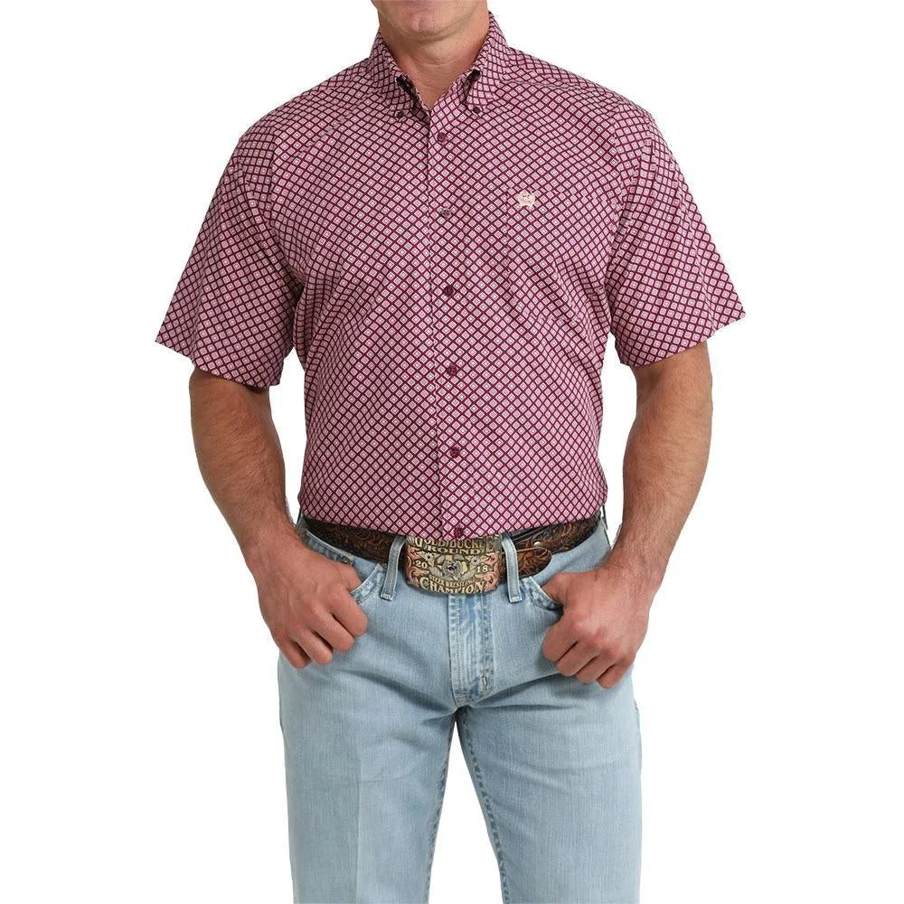 Cinch Men's Short Sleeve Classic Fit Button-Down Purple Western Shirt