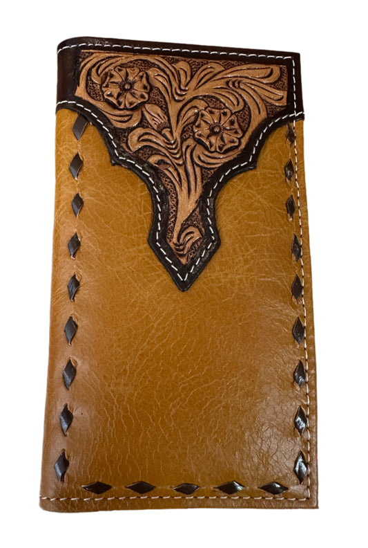 Challenger Western Brown Leather Rodeo Wallet with Tooling Detail
