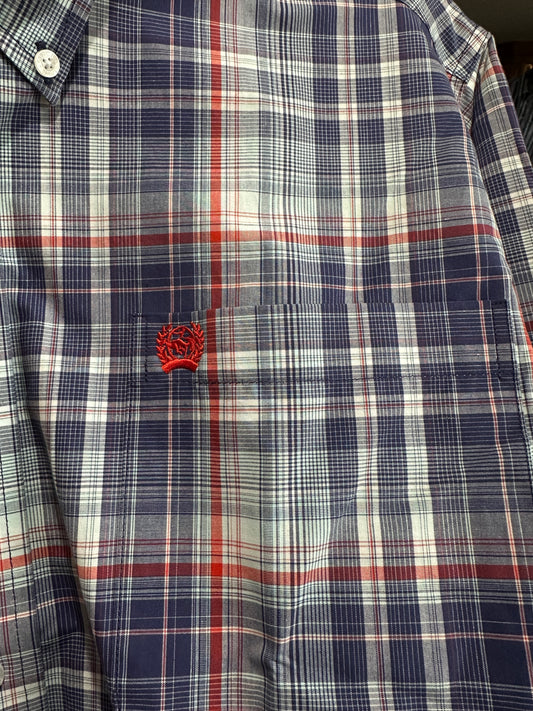 Cinch Men's Long Sleeve Shirt - Navy, White, Blue & Red Plaid