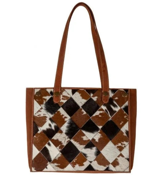 Myra Bags Pecos Rising Weave Pattern Leather & Hair-on Bag